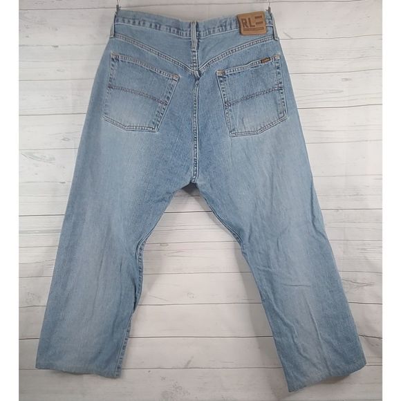 Polo Jeans 38 x 30 Straight Leg Ralph Lauren Light Blue Distressed Denim Hemmed - Picture 2 of 9